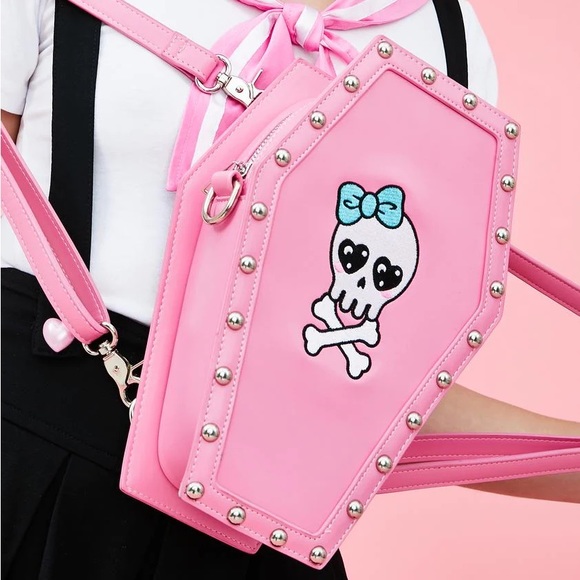 Sugar Thrillz Dollskill Cute But Deadly Pink Kawaii Goth Coffin Bag/Purse - Picture 9 of 9